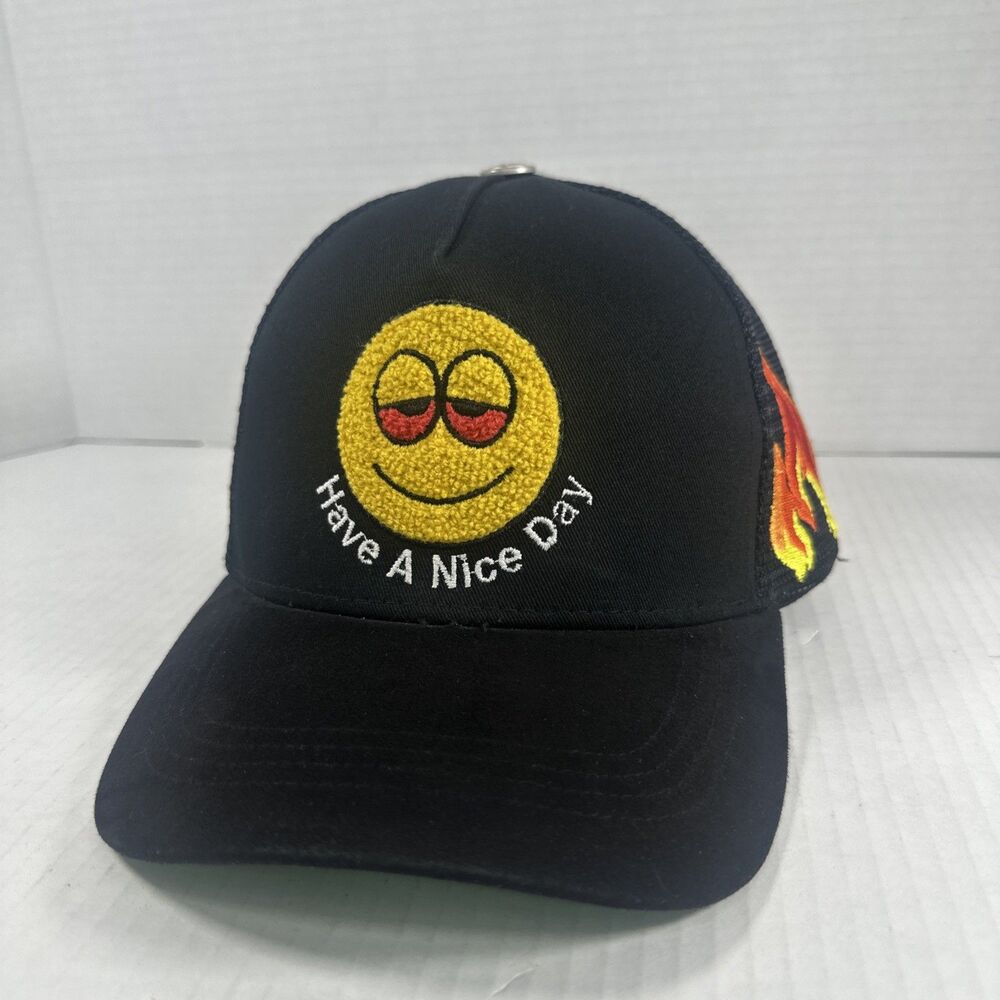 GasNYC HAVE A NICE DAY Black HAT 5 PANEL HIGH CROWN TRUCKER SNAPBACK VINTAGE